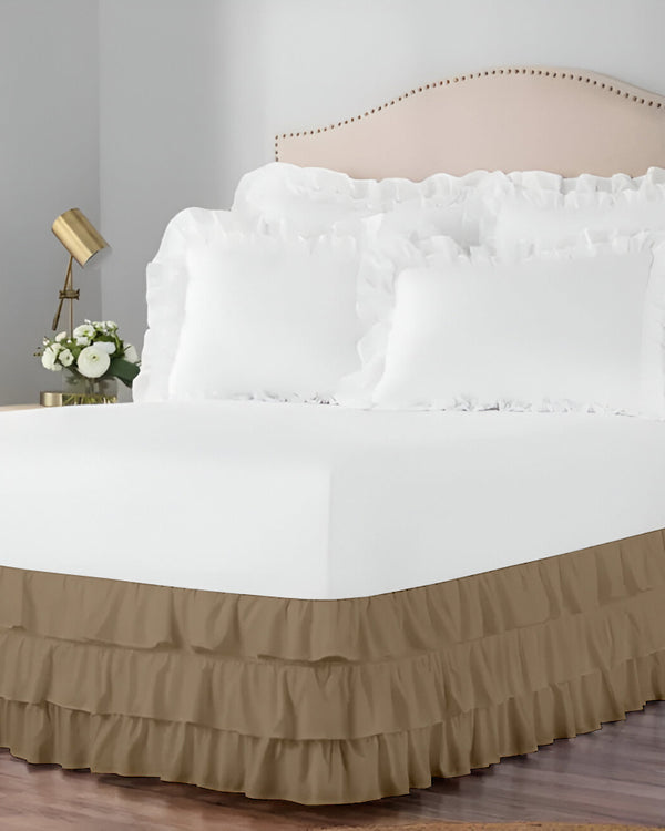 GraceLoom Tiered Ruffle Bed Skirt, Taupe-Bed Skirts-Shreem Linen-Slumber Sphere