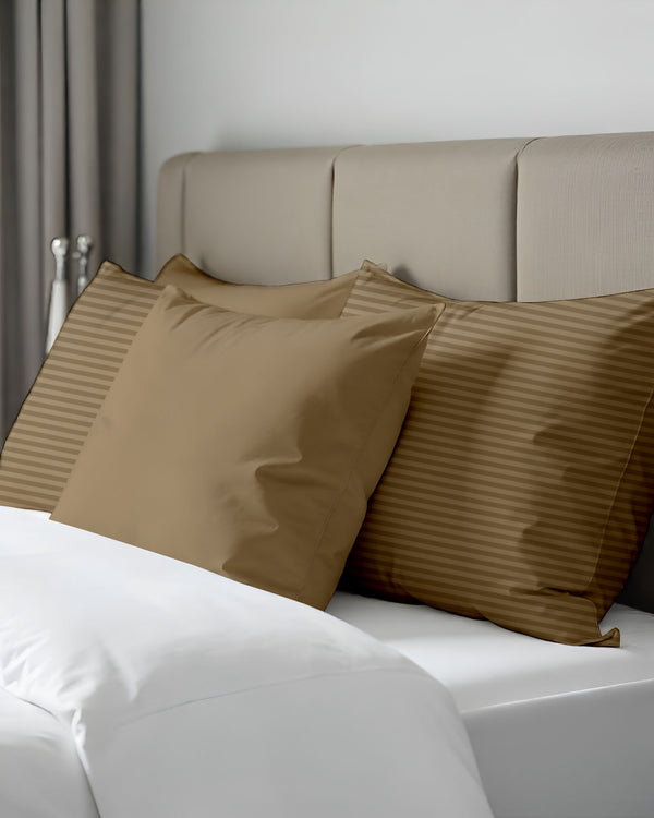 Sandy Haze Taupe Striped 2 Piece Pillow Covers-Pillowcases-Cottingon-Slumber Sphere