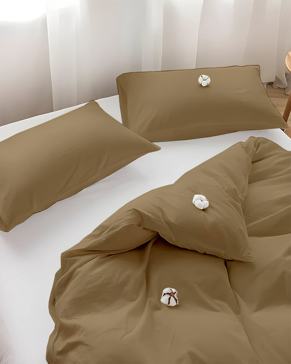 DreamHaven – Breathable & Beautiful 3 Piece Cotton Duvet Cover - Taupe-Bed Layers-Cottington Lane-Slumber Sphere