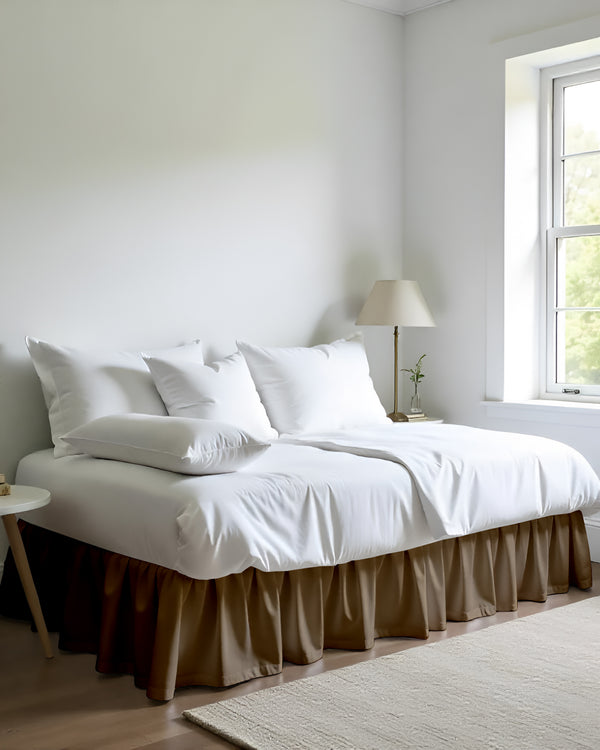 Sun-drenched Haven Ruffle Daybed Skirt – Calm Taupe Tone-Bed Skirts-Shreem Linen-Slumber Sphere