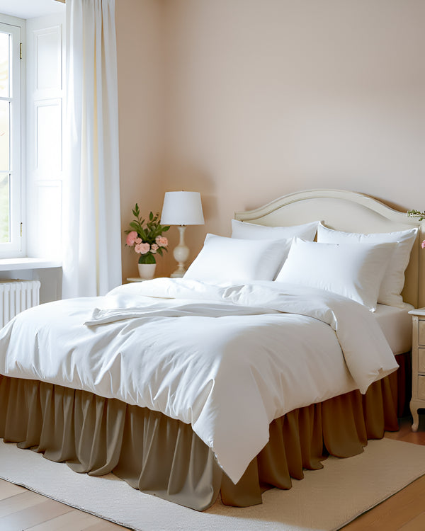 Earthy Bliss- Ultra-Soft Microfiber Ruffled Bed Skirt- Taupe-Bed Skirts-Shreem Linen-Slumber Sphere