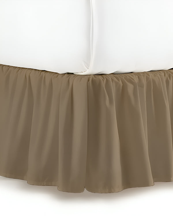 Earthy Bliss- Ultra-Soft Microfiber Ruffled Bed Skirt- Taupe-Bed Skirts-Shreem Linen-Slumber Sphere