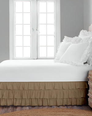 GraceLoom Tiered Ruffle Bed Skirt, Taupe-Bed Skirts-Shreem Linen-Slumber Sphere
