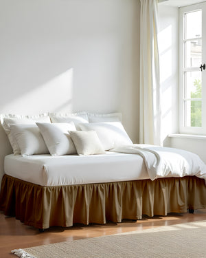 Sun-drenched Haven Ruffle Daybed Skirt – Calm Taupe Tone-Bed Skirts-Shreem Linen-Slumber Sphere