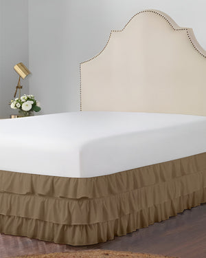 GraceLoom Tiered Ruffle Bed Skirt, Taupe-Bed Skirts-Shreem Linen-Slumber Sphere