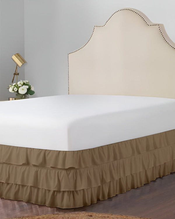 GraceLoom Tiered Ruffle Bed Skirt, Taupe-Bed Skirts-Shreem Linen-Slumber Sphere