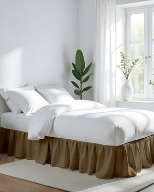 Earthy Bliss- Ultra-Soft Microfiber Ruffled Bed Skirt- Taupe-Bed Skirts-Shreem Linen-Slumber Sphere