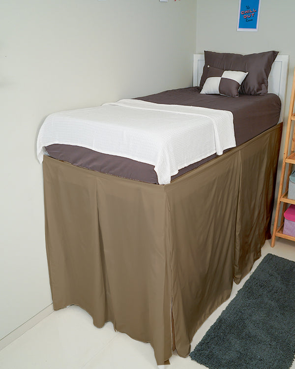 SmartPleat – Microfiber 1 Piece Pleated Dorm Bed Skirt - Taupe-Bed Skirts-Shreem Linen-Slumber Sphere