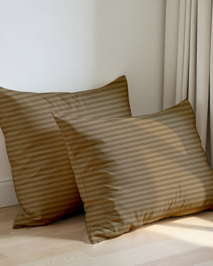 Sandy Haze Taupe Striped 2 Piece Pillow Covers-Pillowcases-Cottingon-Slumber Sphere