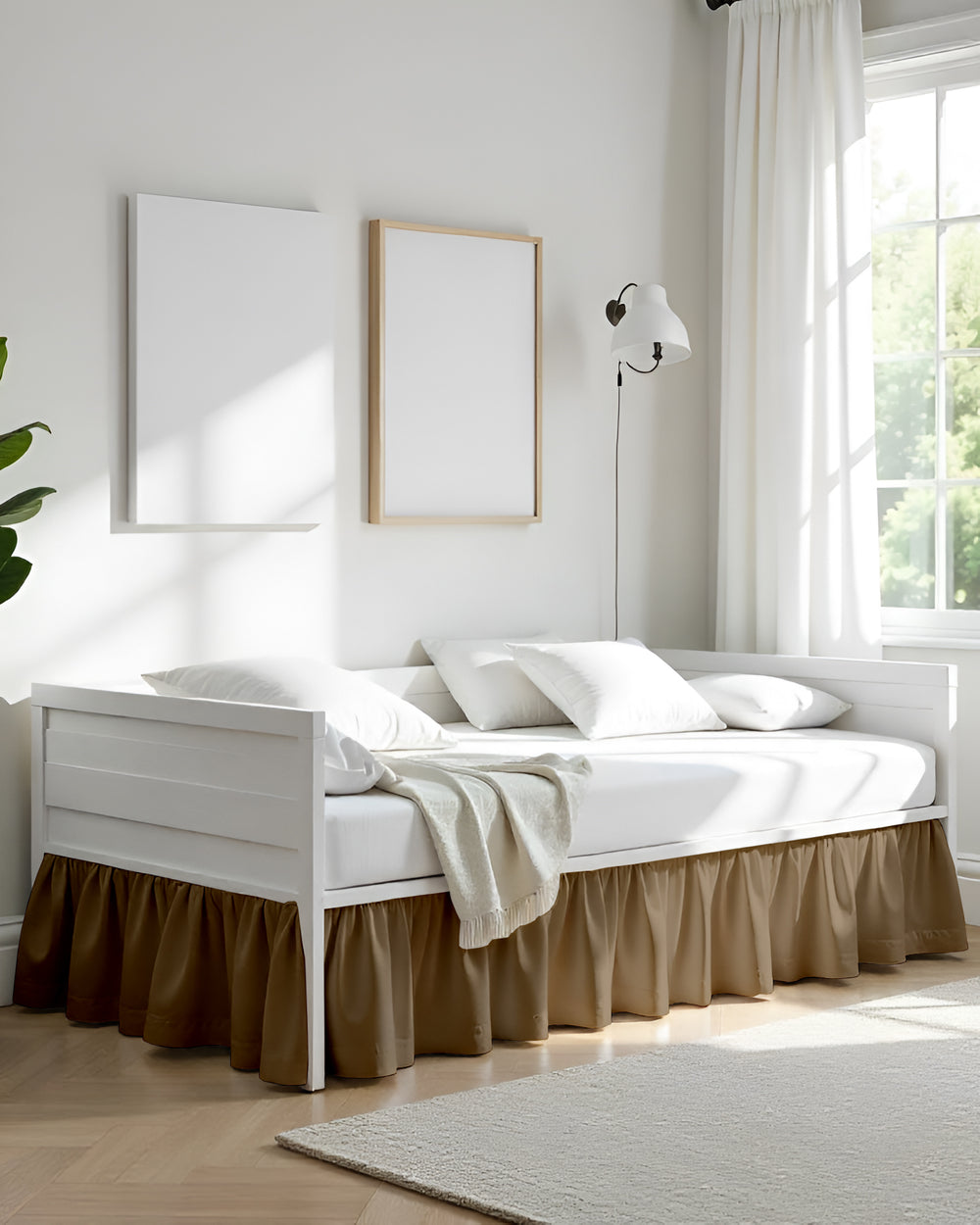 Sun-drenched Haven Ruffle Daybed Skirt – Calm Taupe Tone-Bed Skirts-Shreem Linen-Slumber Sphere