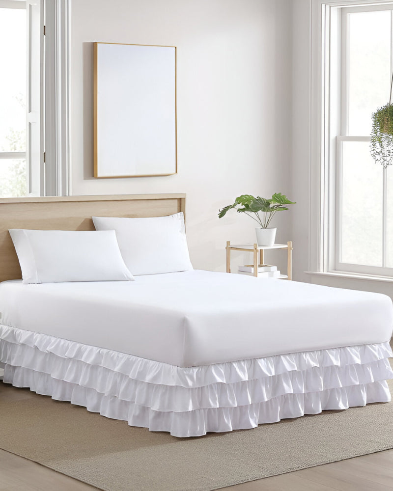 GraceLoom Tiered Ruffle Bed Skirt, White-Bed Skirts-Shreem Linen-Slumber Sphere