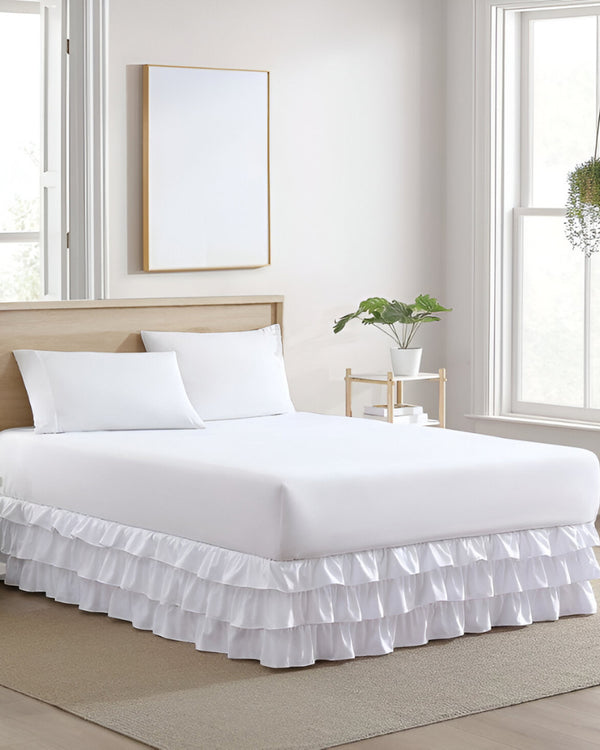 GraceLoom Tiered Ruffle Bed Skirt, White-Bed Skirts-Shreem Linen-Slumber Sphere