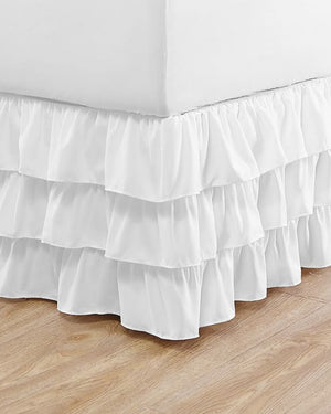 GraceLoom Tiered Ruffle Bed Skirt, White-Bed Skirts-Shreem Linen-Slumber Sphere