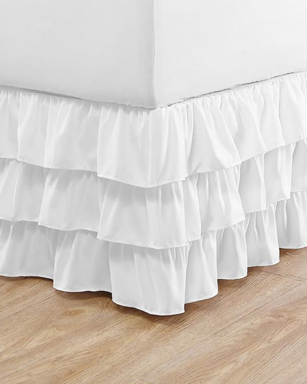 GraceLoom Tiered Ruffle Bed Skirt, White-Bed Skirts-Shreem Linen-Slumber Sphere