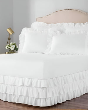 GraceLoom Tiered Ruffle Bed Skirt, White-Bed Skirts-Shreem Linen-Slumber Sphere