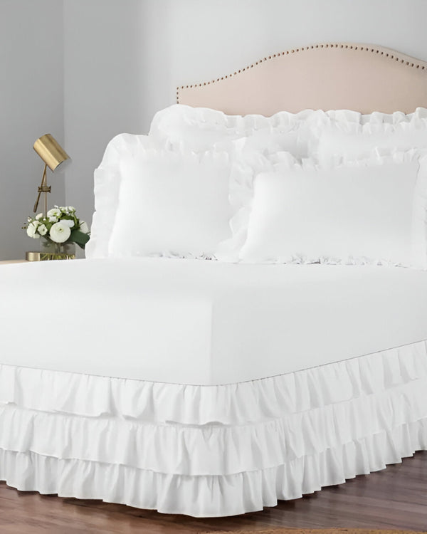 GraceLoom Tiered Ruffle Bed Skirt, White-Bed Skirts-Shreem Linen-Slumber Sphere
