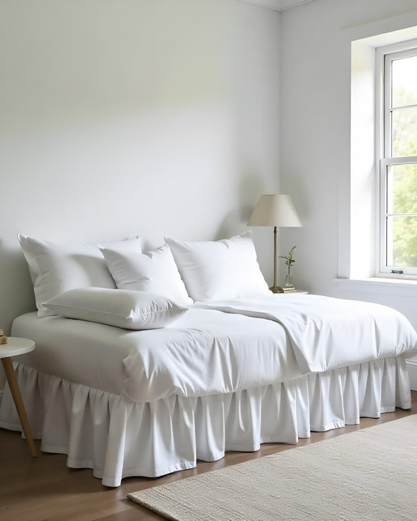 Snowfall Ruffle in Soft Elegance – Crisp White Daybed Skirt-Bed Skirts-Shreem Linen-Slumber Sphere