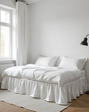 Snowfall Ruffle in Soft Elegance – Crisp White Daybed Skirt-Bed Skirts-Shreem Linen-Slumber Sphere