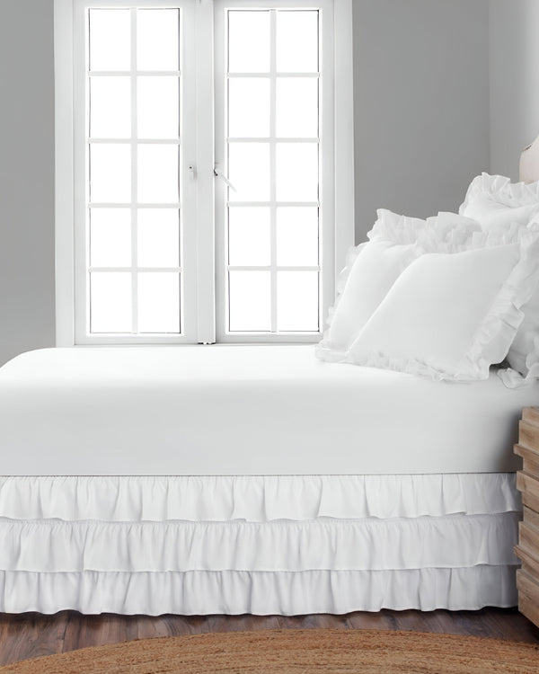 GraceLoom Tiered Ruffle Bed Skirt, White-Bed Skirts-Shreem Linen-Slumber Sphere
