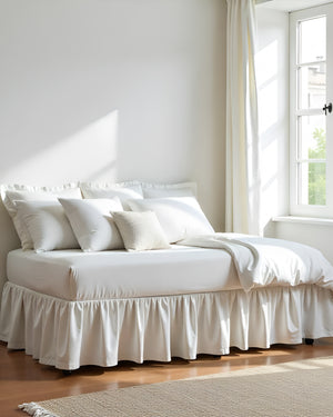 Snowfall Ruffle in Soft Elegance – Crisp White Daybed Skirt-Bed Skirts-Shreem Linen-Slumber Sphere