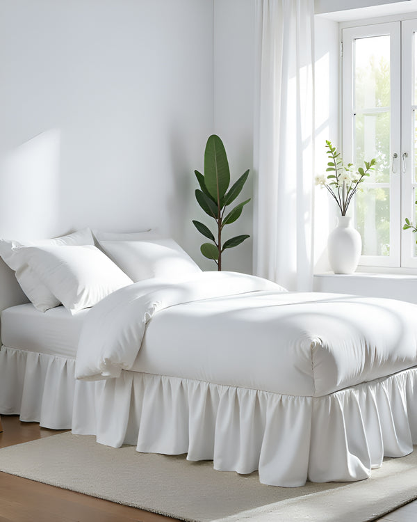 White Elegance - Ultra-Soft Microfiber Ruffled Bed Skirt-Bed Skirts-Shreem Linen-Slumber Sphere