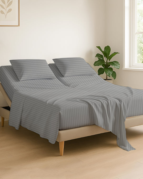 Serenity Split –  Premium Cotton 4 Piece Split Head Sheet Set- Light Gray