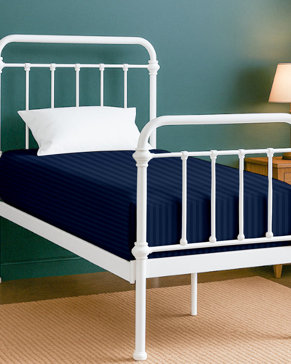 SoftHaven 1 Piece Cotton Cot Fitted Bed Sheet - Navy Blue